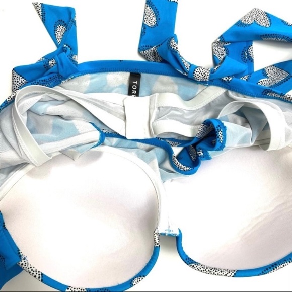 TORRID Heart Print 70s Style High Rise Coverage Tammy Bikini Beach Blue Size 1X - Picture 7 of 14